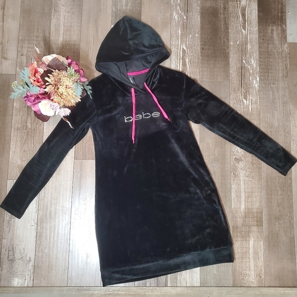 bebe Other - Bebe Women's Black and Pink Rhinestone Sleepwear Dress Velour Size Medium